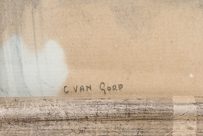 Corneel Lodewijk Pieter Van Gorp (1932-2008): Nu assis, Vue d'une rang&eacute;e de toits &amp; Paysage, aquarelle et crayon sur papier