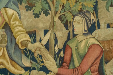 Tapisserie murale &agrave; d&eacute;cor de 'La tonte des moutons', Manufacture royale De Wit, Flandres, Malines, 20&egrave;me si&egrave;cle