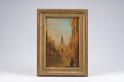 Ecole europ&eacute;enne: Vue anim&eacute;e de la Nieuwe Kerk &agrave; Haarlem, huile sur toile, 18&egrave;me si&egrave;cle