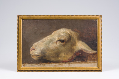 Ecole belge: T&ecirc;te de mouton, huile sur toile maroufl&eacute;e sur board, 19&egrave;me si&egrave;cle