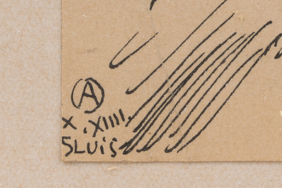 Alfred Ost (1884-1945): 'Sluis', encre noire sur papier, dat&eacute; octobre (19)14