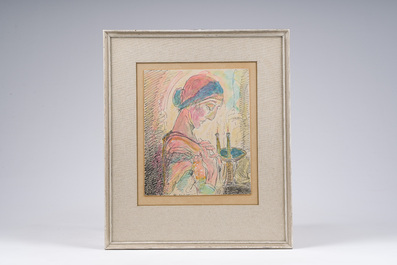 Alfred Ost (1884-1945): Femme en pri&egrave;re, encre et aquarelle sur papier, dat&eacute; 30 mai (19)24