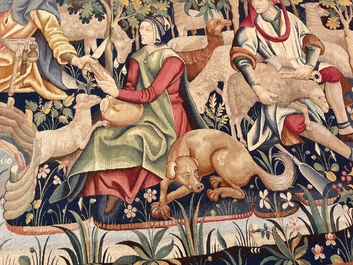 Tapisserie murale &agrave; d&eacute;cor de 'La tonte des moutons', Manufacture royale De Wit, Flandres, Malines, 20&egrave;me si&egrave;cle