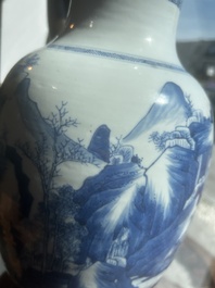 A Chinese blue and white vase with figures in a landscape, Kangxi