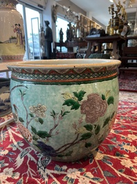 A Chinese famille verte jardini&egrave;re with birds among blossoming branches, 19th C.