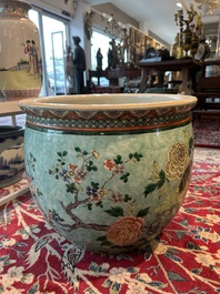 A Chinese famille verte jardini&egrave;re with birds among blossoming branches, 19th C.