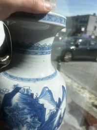 A Chinese blue and white vase with figures in a landscape, Kangxi