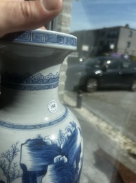 A Chinese blue and white vase with figures in a landscape, Kangxi