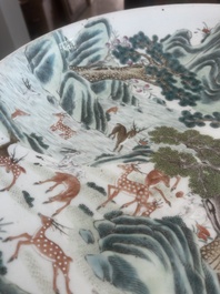A large Chinese famille rose '100 deer' dish, 19th C.