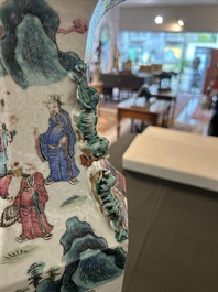 A Chinese hexagonal famille rose vase with figurative design all around, 19th C.