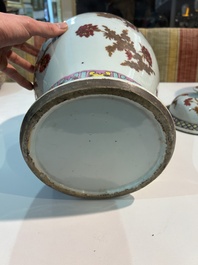 Paire de vases en porcelaine de Chine famille rose &agrave; d&eacute;cor floral, 19&egrave;me si&egrave;cle