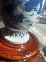 A Chinese blue and white vase with figures in a landscape, Kangxi