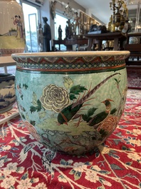 A Chinese famille verte jardini&egrave;re with birds among blossoming branches, 19th C.