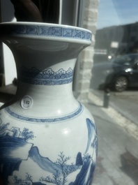 A Chinese blue and white vase with figures in a landscape, Kangxi