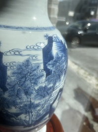 A Chinese blue and white vase with figures in a landscape, Kangxi