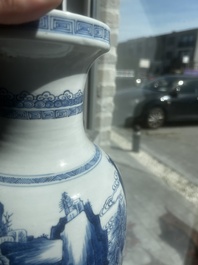 A Chinese blue and white vase with figures in a landscape, Kangxi