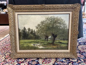 Cesar De Cock (1823-1904): Paysage en Gournay, huile sur toile, dat&eacute; 1863