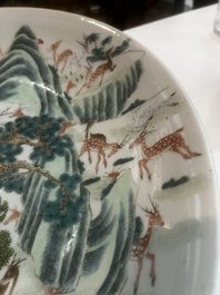 A large Chinese famille rose '100 deer' dish, 19th C.