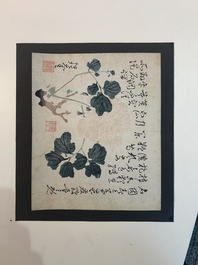 Chinese school: Five woodcut pages from an album, probably 17th C., and the book 'Les estampes du studio des dix bambous'