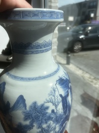 A Chinese blue and white vase with figures in a landscape, Kangxi