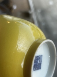 A Chinese monochrome yellow glazed bowl, Qianlong mark, 19th/20th C.
