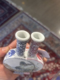 Vase double en porcelaine de Chine famille rose &agrave; d&eacute;cor floral et de paysage, marque de Qianlong, R&eacute;publique, 20&egrave;me si&egrave;cle