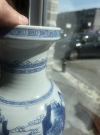 A Chinese blue and white vase with figures in a landscape, Kangxi