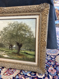 Cesar De Cock (1823-1904): Paysage en Gournay, huile sur toile, dat&eacute; 1863