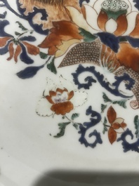 A large Chinese famille verte 'lotus' dish, Yongzheng/Qianlong