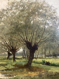 Cesar De Cock (1823-1904): Paysage en Gournay, huile sur toile, dat&eacute; 1863