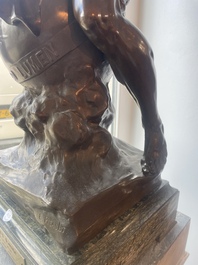 Emile Louis Picault (1833-1915): 'Ad lumen', brown patinated bronze on a vert de mer marble base, foundry mark 'E. Colin &amp; Cie Paris'