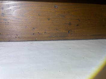 A French Louis XVI style bronze mounted wooden chest of drawers with veined grey marble top, late 19th C.