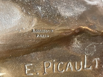 Emile Louis Picault (1833-1915): 'Ad lumen', brown patinated bronze on a vert de mer marble base, foundry mark 'E. Colin &amp; Cie Paris'