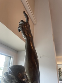 Emile Louis Picault (1833-1915): 'Ad lumen', brown patinated bronze on a vert de mer marble base, foundry mark 'E. Colin &amp; Cie Paris'
