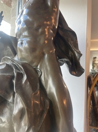 Emile Louis Picault (1833-1915): 'Ad lumen', brown patinated bronze on a vert de mer marble base, foundry mark 'E. Colin &amp; Cie Paris'