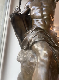 Emile Louis Picault (1833-1915): 'Ad lumen', brown patinated bronze on a vert de mer marble base, foundry mark 'E. Colin &amp; Cie Paris'