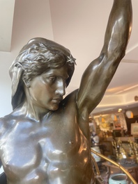 Emile Louis Picault (1833-1915): 'Ad lumen', brown patinated bronze on a vert de mer marble base, foundry mark 'E. Colin &amp; Cie Paris'