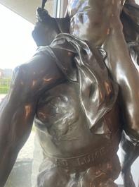 Emile Louis Picault (1833-1915): 'Ad lumen', brown patinated bronze on a vert de mer marble base, foundry mark 'E. Colin &amp; Cie Paris'