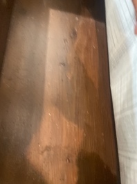 A French Louis XVI style bronze mounted wooden chest of drawers with veined grey marble top, late 19th C.