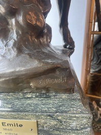 Emile Louis Picault (1833-1915): 'Ad lumen', brown patinated bronze on a vert de mer marble base, foundry mark 'E. Colin &amp; Cie Paris'