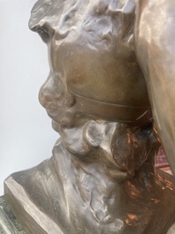 Emile Louis Picault (1833-1915): 'Ad lumen', brown patinated bronze on a vert de mer marble base, foundry mark 'E. Colin &amp; Cie Paris'
