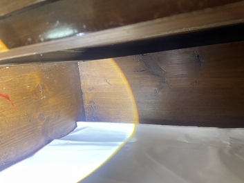 A French Louis XVI style bronze mounted wooden chest of drawers with veined grey marble top, late 19th C.