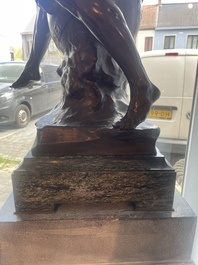 Emile Louis Picault (1833-1915): 'Ad lumen', brown patinated bronze on a vert de mer marble base, foundry mark 'E. Colin &amp; Cie Paris'