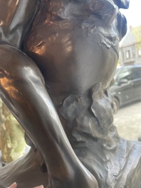 Emile Louis Picault (1833-1915): 'Ad lumen', brown patinated bronze on a vert de mer marble base, foundry mark 'E. Colin &amp; Cie Paris'