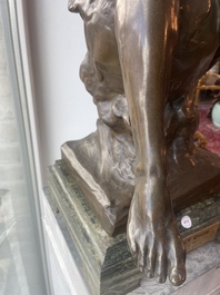 Emile Louis Picault (1833-1915): 'Ad lumen', brown patinated bronze on a vert de mer marble base, foundry mark 'E. Colin &amp; Cie Paris'