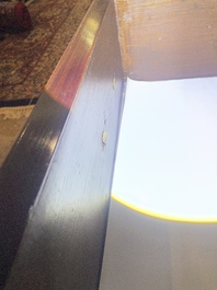 A French Louis XVI style bronze mounted wooden chest of drawers with veined grey marble top, late 19th C.