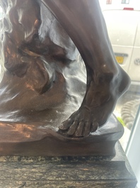 Emile Louis Picault (1833-1915): 'Ad lumen', brown patinated bronze on a vert de mer marble base, foundry mark 'E. Colin &amp; Cie Paris'