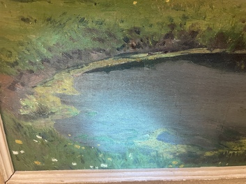 L&eacute;on Frederic (1856-1940): 'Dunes &agrave; Heyst sur Mer', huile sur board