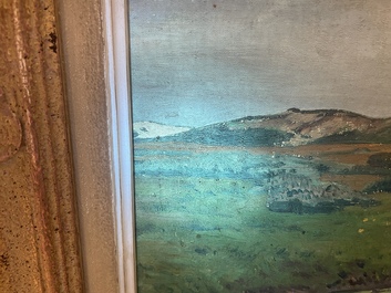 L&eacute;on Frederic (1856-1940): 'Dunes &agrave; Heyst sur Mer', huile sur board