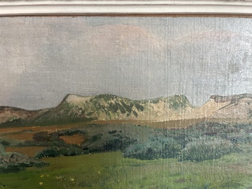 L&eacute;on Frederic (1856-1940): 'Dunes &agrave; Heyst sur Mer', huile sur board